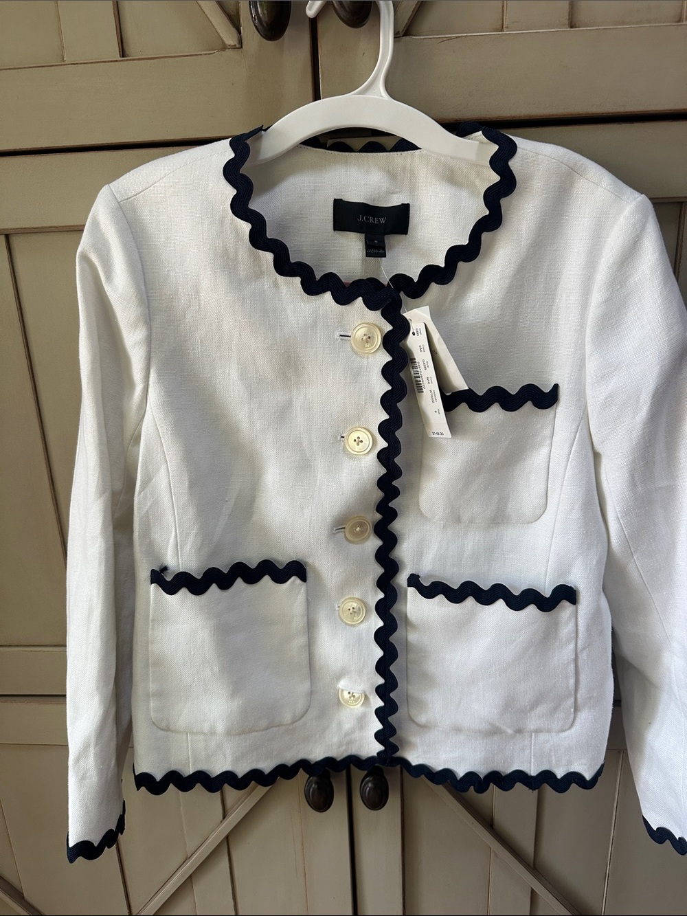 J. Crew White Lady Jacket with Navy Rickrack Trim NWT size 6